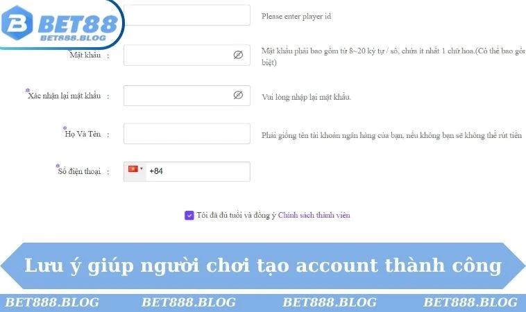 Lưu ý giúp người chơi tạo account thành công Lưu ý giúp người chơi tạo account thành công